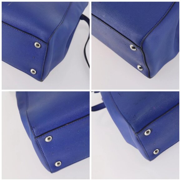 FENDI Petite 2Jours Hand Bag Leather 2way Blue Silver Auth BA6607 - Picture 14 of 16